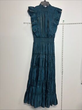 Lulu's Teal Ruffle Maxi Dress with Smocked Waist